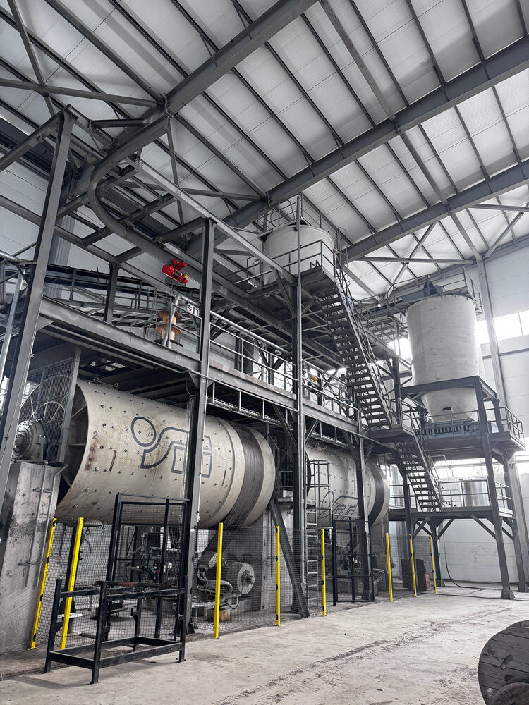 Large-scale ball mill for clay grinding at the new tile factory in Kyrgyzstan